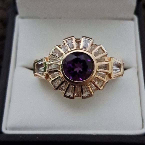 Other - Amethyst and White Topaz Men's Ring 14kt Yellow Gold Vermeil